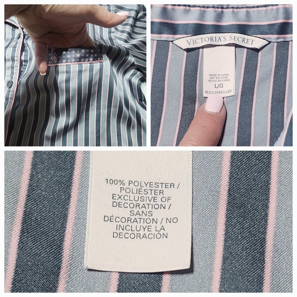 Victoria's Secret Vintage Striped 2 Piece Gray and Pink Pajama Set Size Large - Picture 9 of 15